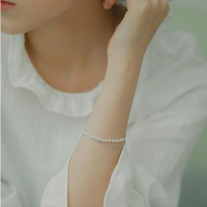 S925 Silver Elegant Fresh Water Pearl Double Layer..