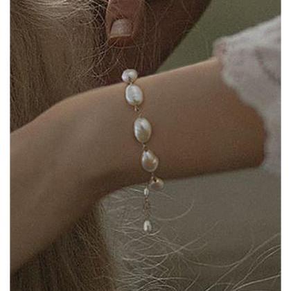 Baroque Natural Pearl Bracelet Handmade For Women..