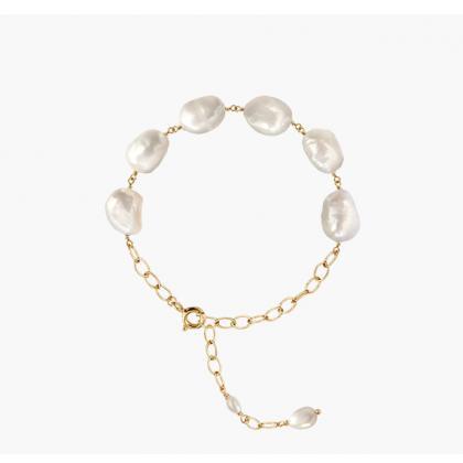 Baroque Natural Pearl Bracelet Handmade For Women..